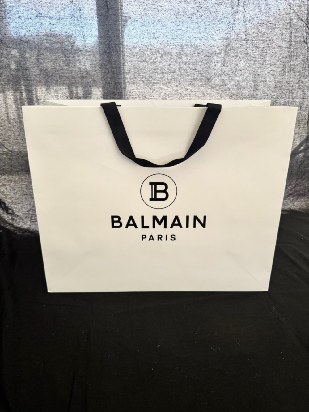Balmain Paris White Shopping Bag Luxury Gift Paper Carrier Black Handles